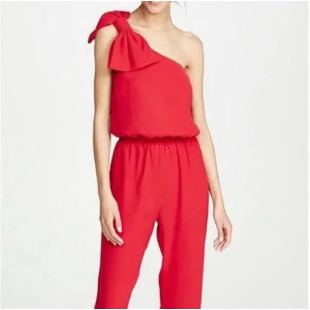 AMANDA UPRICHARD Ramona Jumpsuit Women’s Small Red Bow One Shoulder Cropped